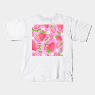 strawberries and flowers pattern Kids T-Shirt